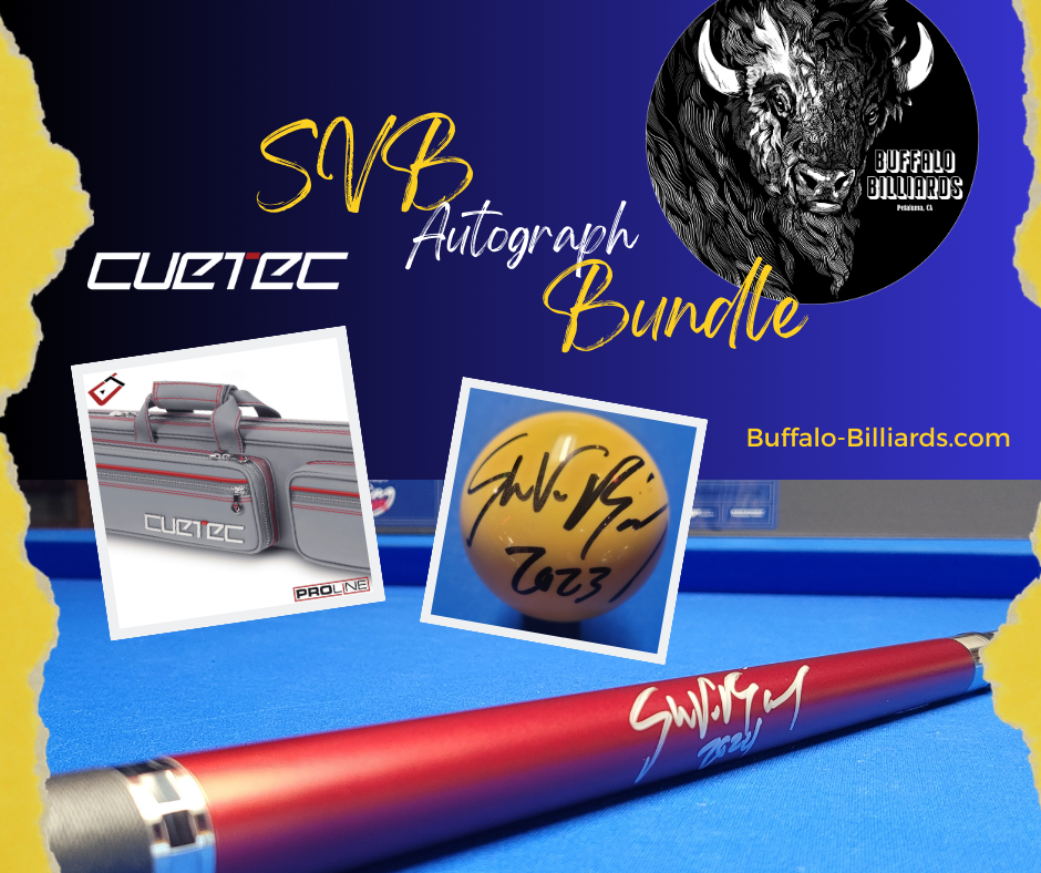 SVB Bundle - Signed Ruby Red Cuetec Cynergy + Gray Pro Line Case & Signed Cue Ball